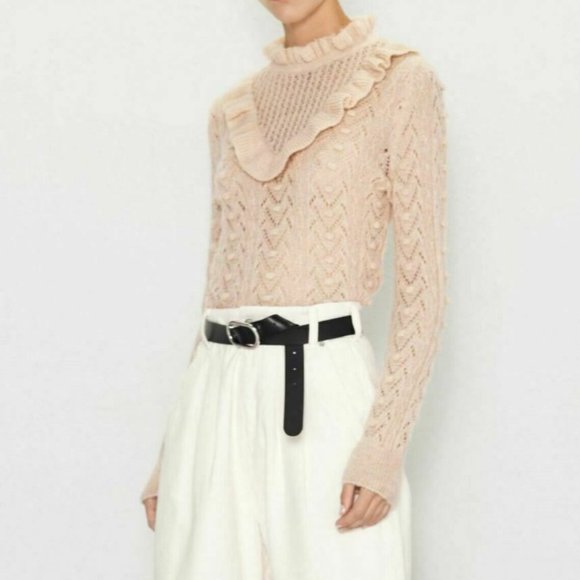 Zara Sweaters - Zara Womens Pink Sweater Ruffle Trim Pointelle